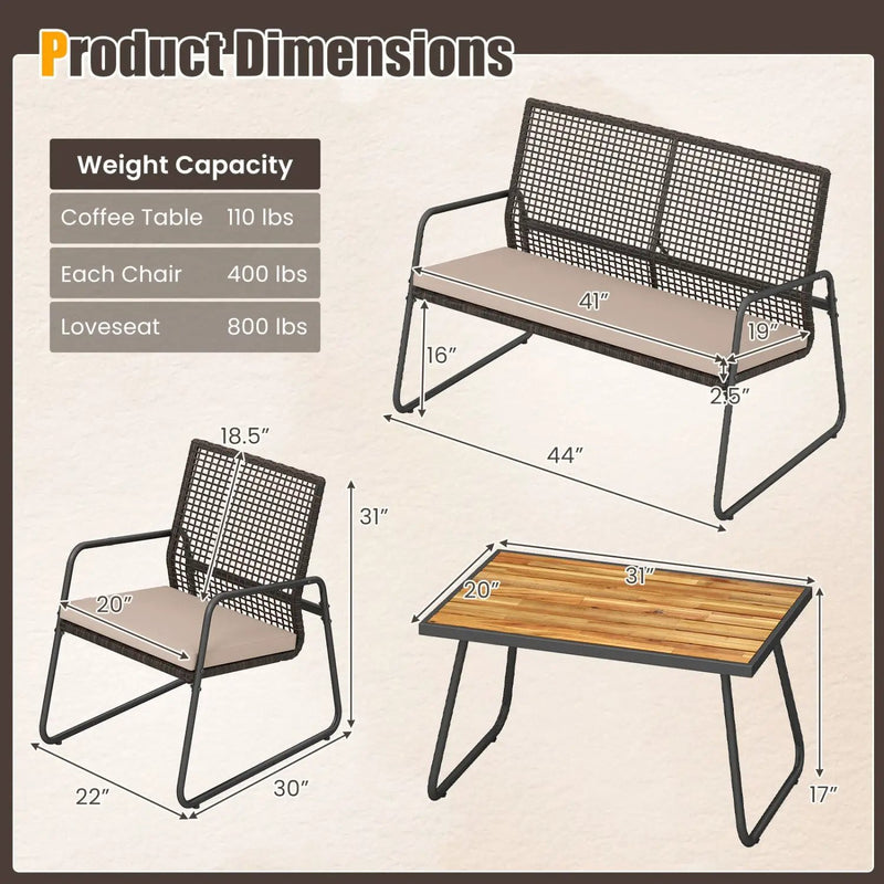 4-Piece Patio Furniture Set with Acacia Wood Coffee Table by DirectDeals