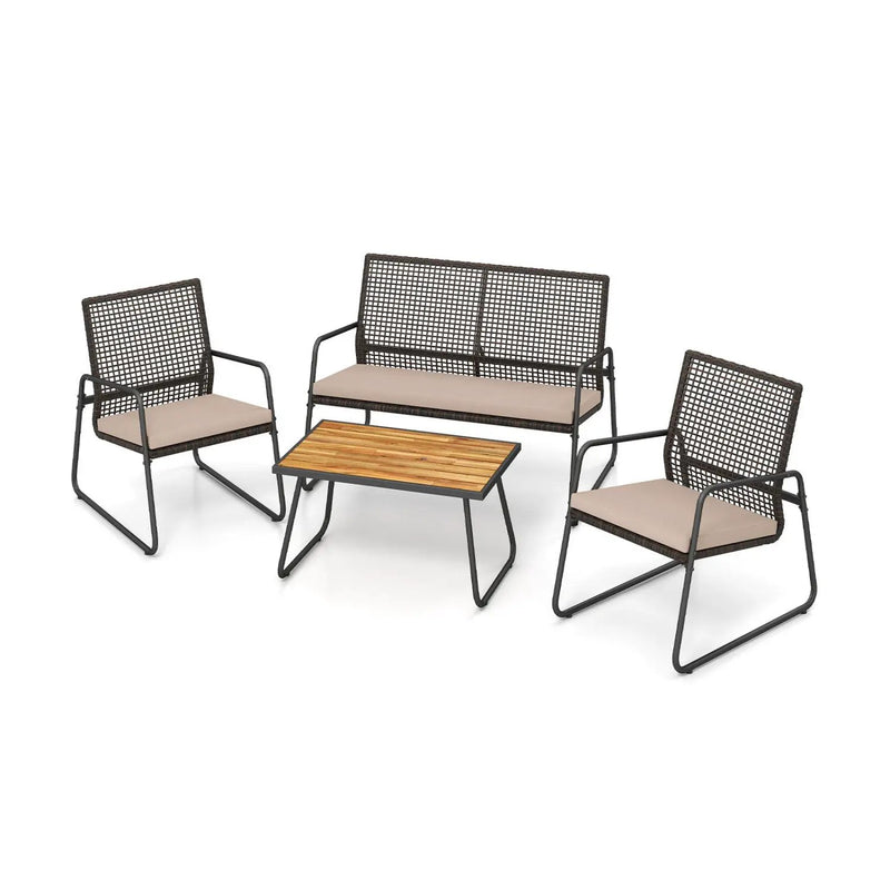 4-Piece Patio Furniture Set with Acacia Wood Coffee Table by DirectDeals