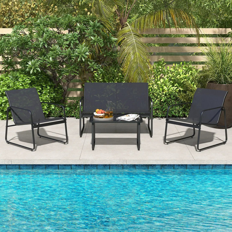 4 Pieces Outdoor Conversation Set with Tempered Glass Coffee Table-Black by DirectDeals