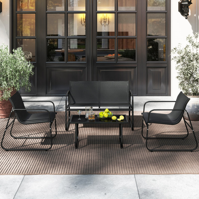 4 Pieces Patio Furniture Set Fabric Lawn Chairs and Loveseat with Glass Coffee Table by DirectDeals