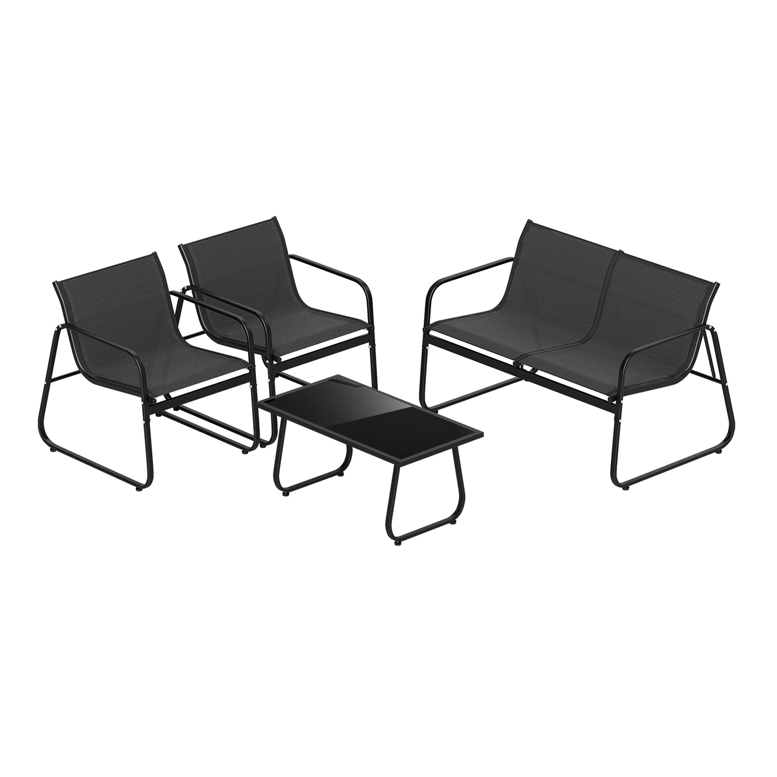 4 Pieces Patio Furniture Set Fabric Lawn Chairs and Loveseat with Glass Coffee Table by DirectDeals