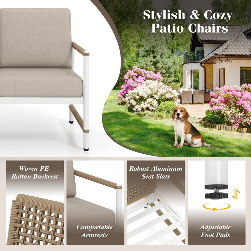 4 Pieces Patio Furniture Set with Thick Cushions and a Coffee Table-Gray by DirectDeals