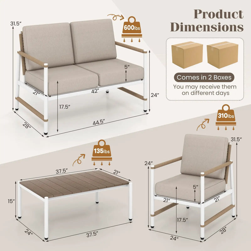 4 Pieces Patio Furniture Set with Thick Cushions and a Coffee Table-Gray by DirectDeals