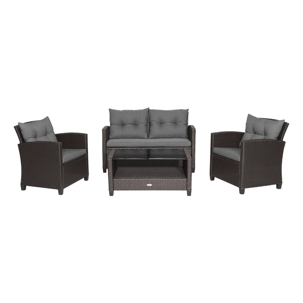 4 Pieces Patio Rattan Conversation Furniture Set with Glass Top Coffee Table-Gray, photo 3 of 9