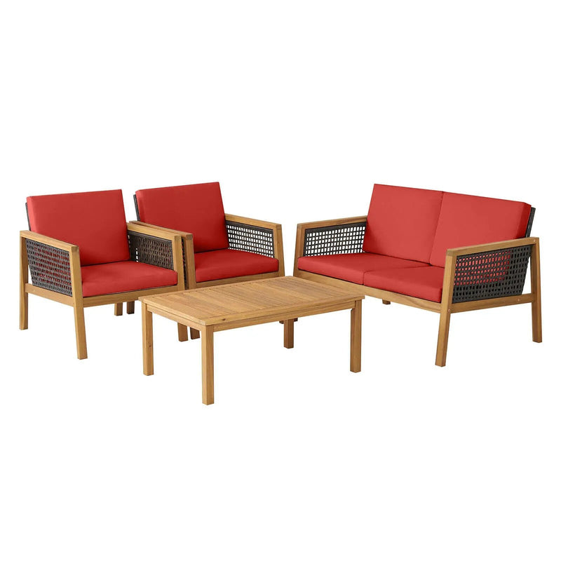 4 Pieces Patio Rattan Furniture Set with Removable Cushions by DirectDeals