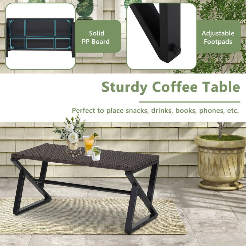 4 Pieces Rattan Patio Rocking Furniture Set with Loveseat and Coffee Table by DirectDeals