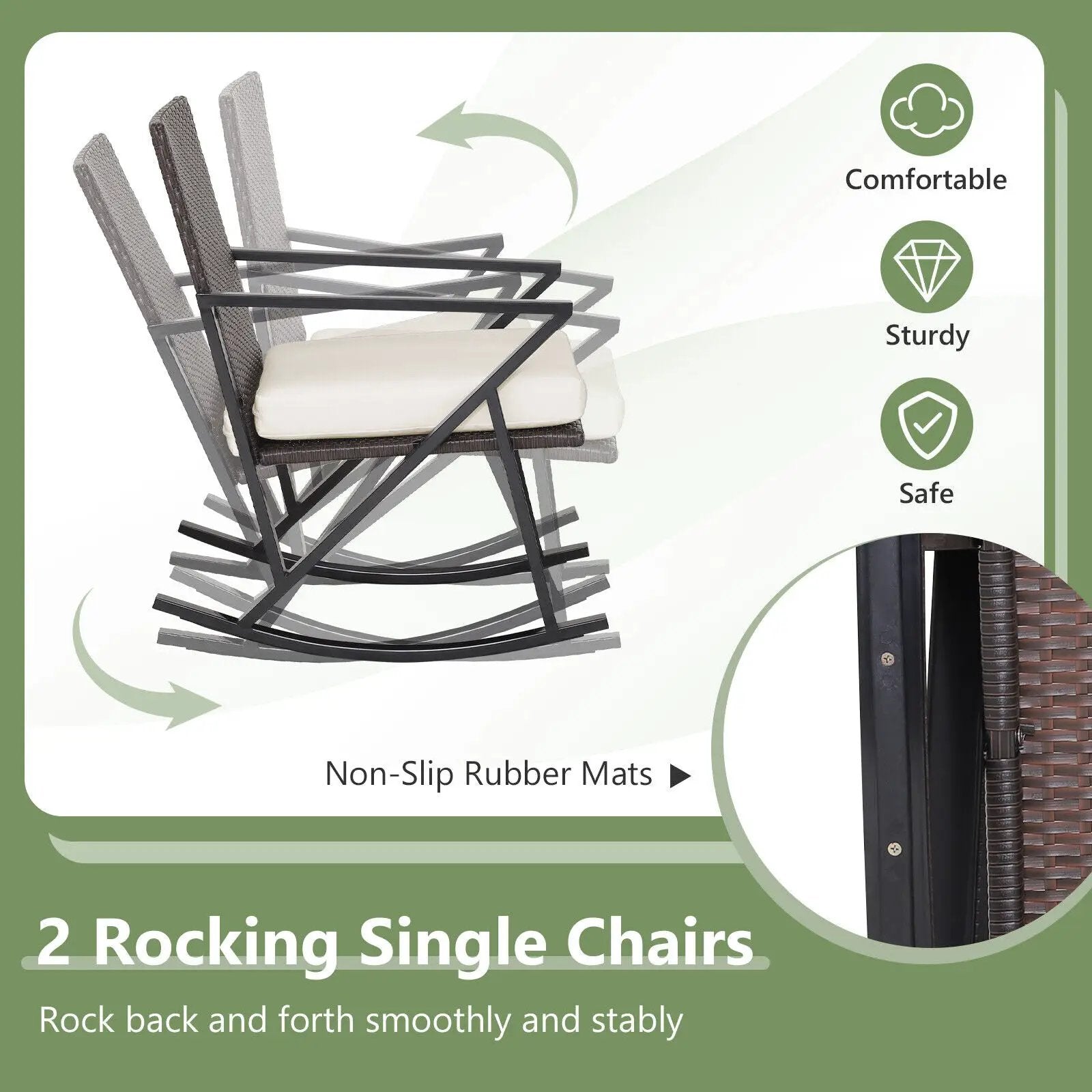 4 Pieces Rattan Patio Rocking Furniture Set with Loveseat and Coffee Table by DirectDeals