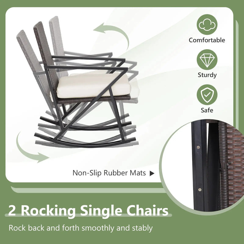4 Pieces Rattan Patio Rocking Furniture Set with Loveseat and Coffee Table by DirectDeals