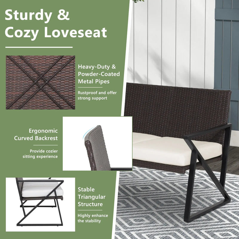 4 Pieces Rattan Patio Rocking Furniture Set with Loveseat and Coffee Table by DirectDeals