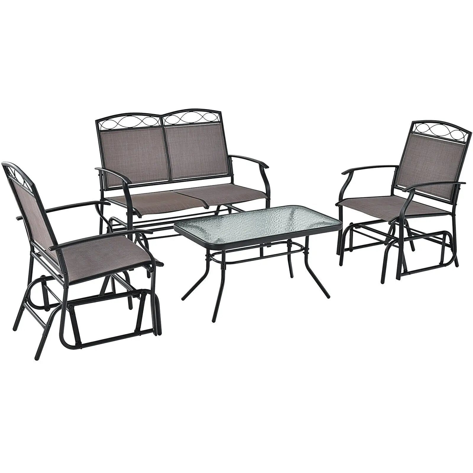 4 Piece Patio Glider Conversation Set with Tempered Glass Table Top-Brown by DirectDeals