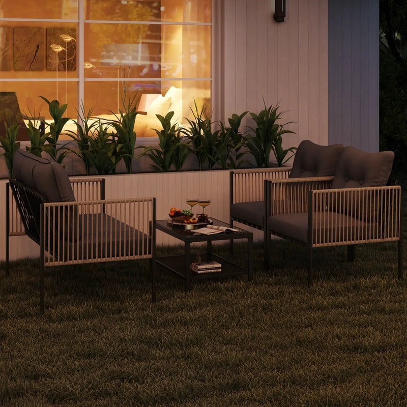 4 Pieces Outdoor PE Rattan Conversation Sofa Set with Cushions-Grey by DirectDeals
