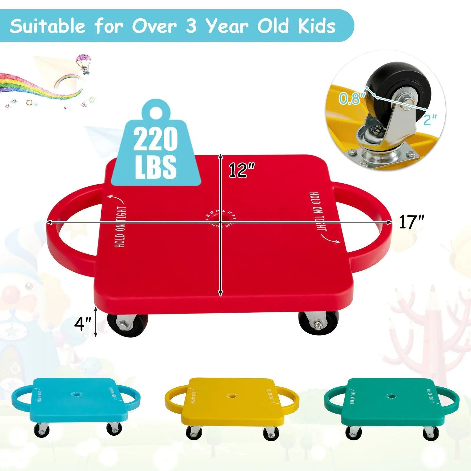 4 Pieces Kids Sitting Scooter Set with Non-marring Universal Casters-Multicolor by DirectDeals