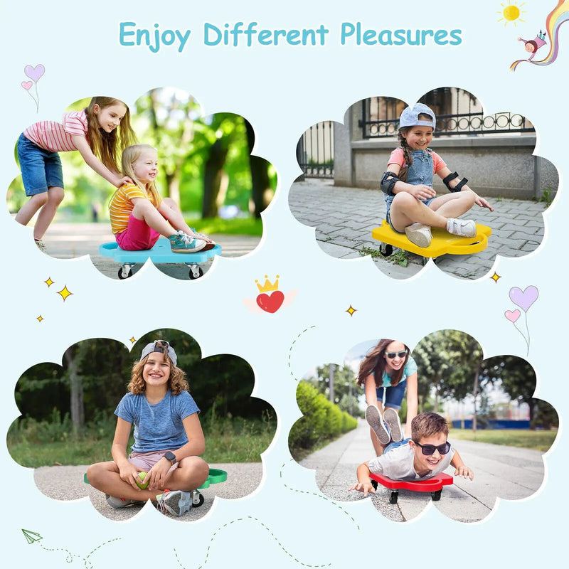 4 Pieces Kids Sitting Scooter Set with Non-marring Universal Casters-Multicolor by DirectDeals