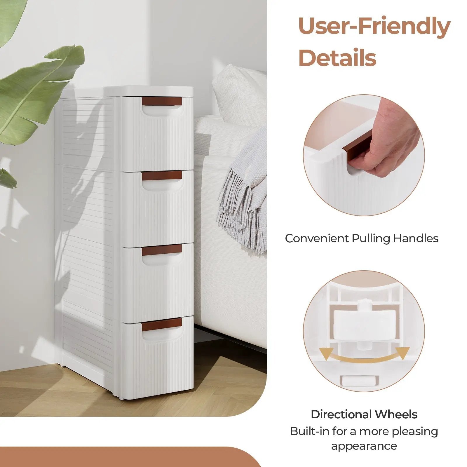 3/4/5/6-Drawer Rolling Organizer Unit Narrow Storage Cabinet with Built-In Wheels for Small Space-4-Drawer by DirectDeals