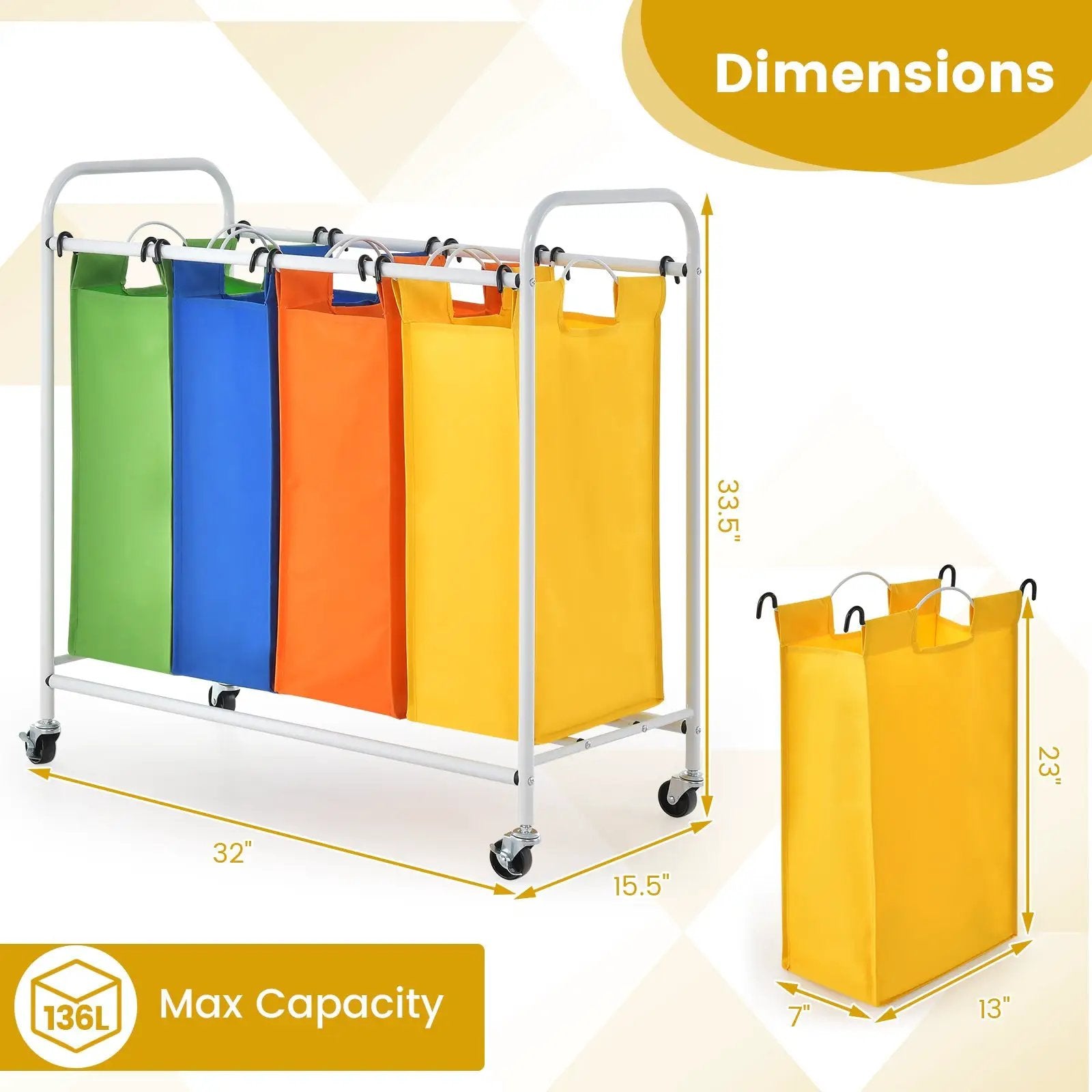 136L Large Capacity 4-Section Laundry Sorter by DirectDeals