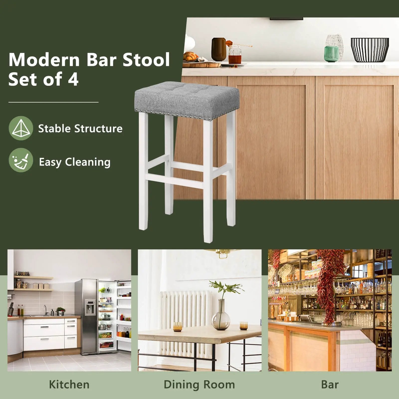 2 Pieces Counter Height Bar Stools with Sponge Padded Cushion by DirectDeals