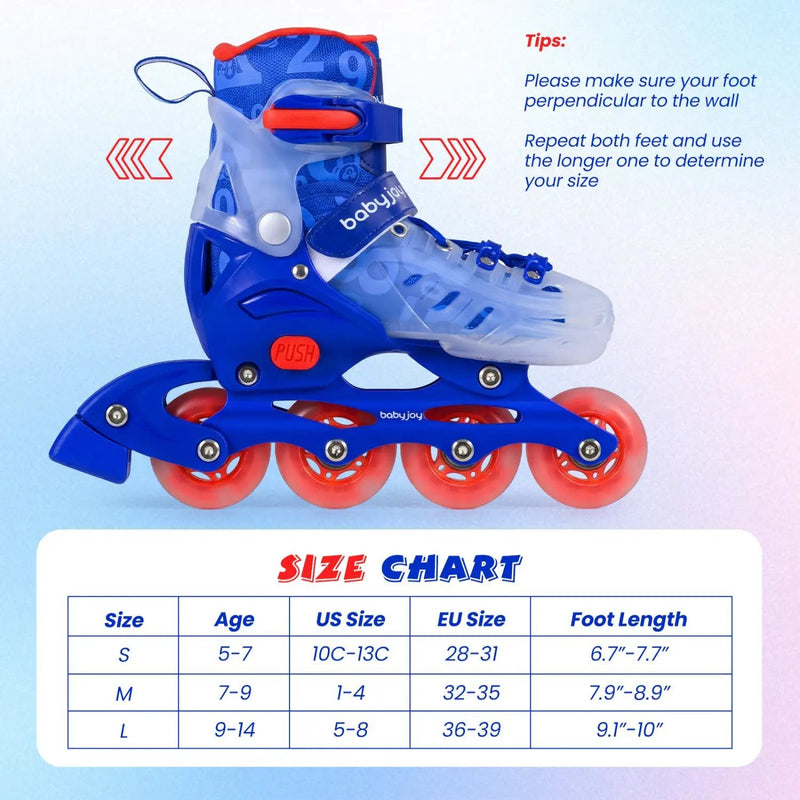 4-Size Adjustable Illuminating Kids Inline Skates with Light Up Wheels by DirectDeals