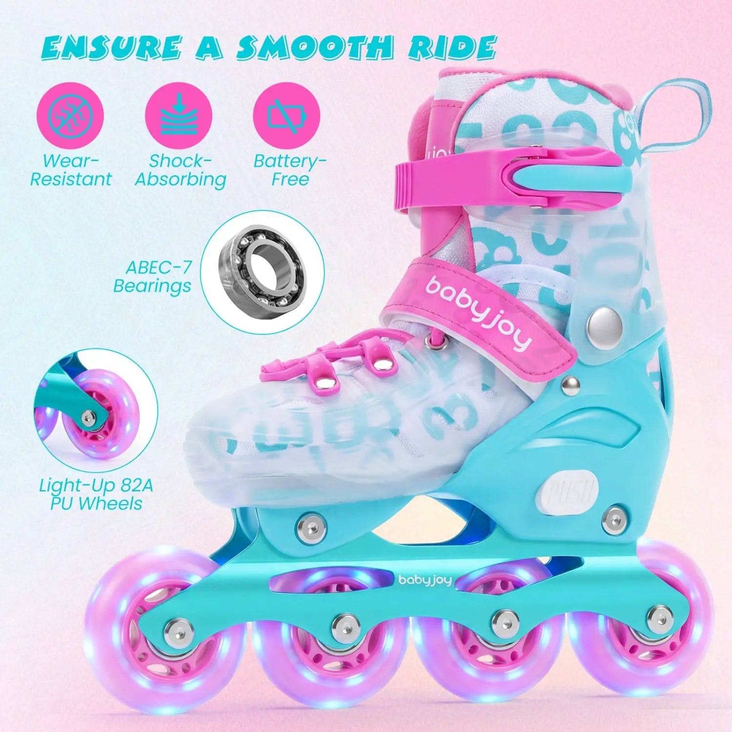 4-Size Adjustable Illuminating Kids Inline Skates with Light Up Wheels by DirectDeals