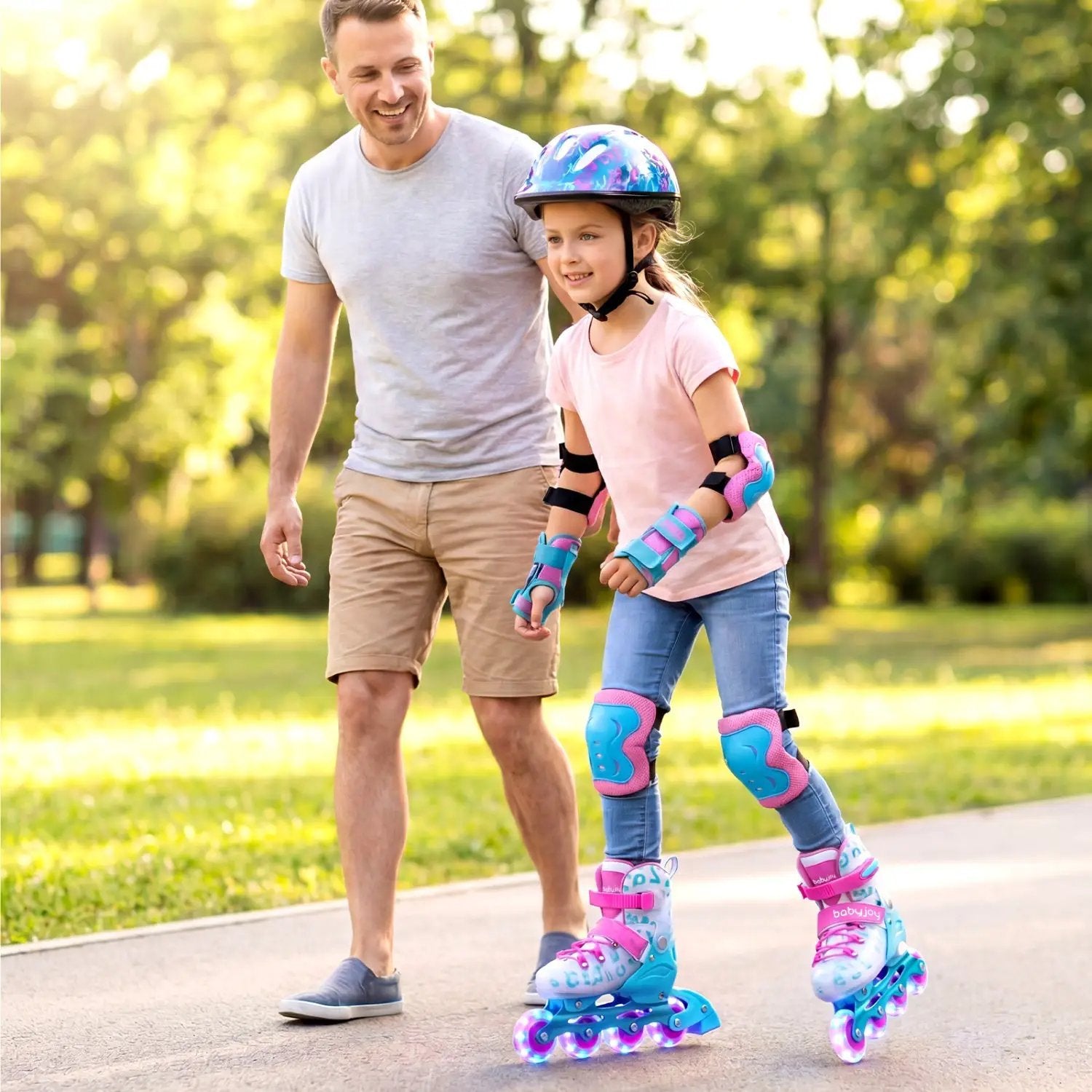 4-Size Adjustable Illuminating Kids Inline Skates with Light Up Wheels by DirectDeals