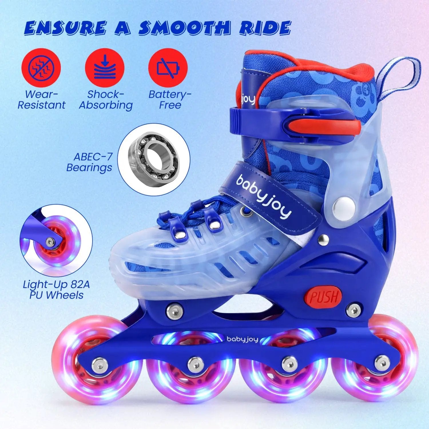 4-Size Adjustable Kids Inline Skates for Beginners Ages 5-7 by DirectDeals