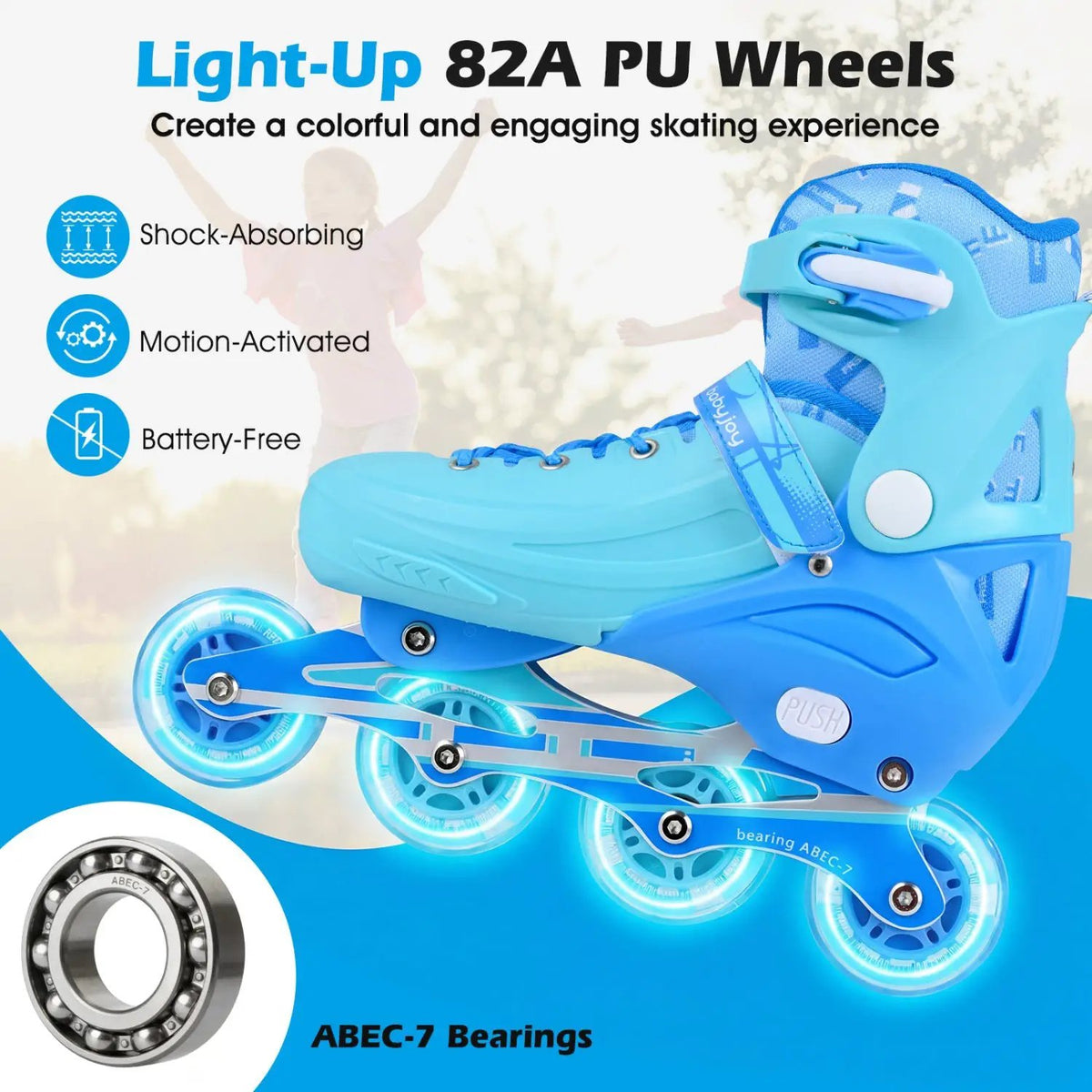 4-Size Adjustable Light-Up Inline Skates for Toddlers Ages 5-7, photo 23 of 32