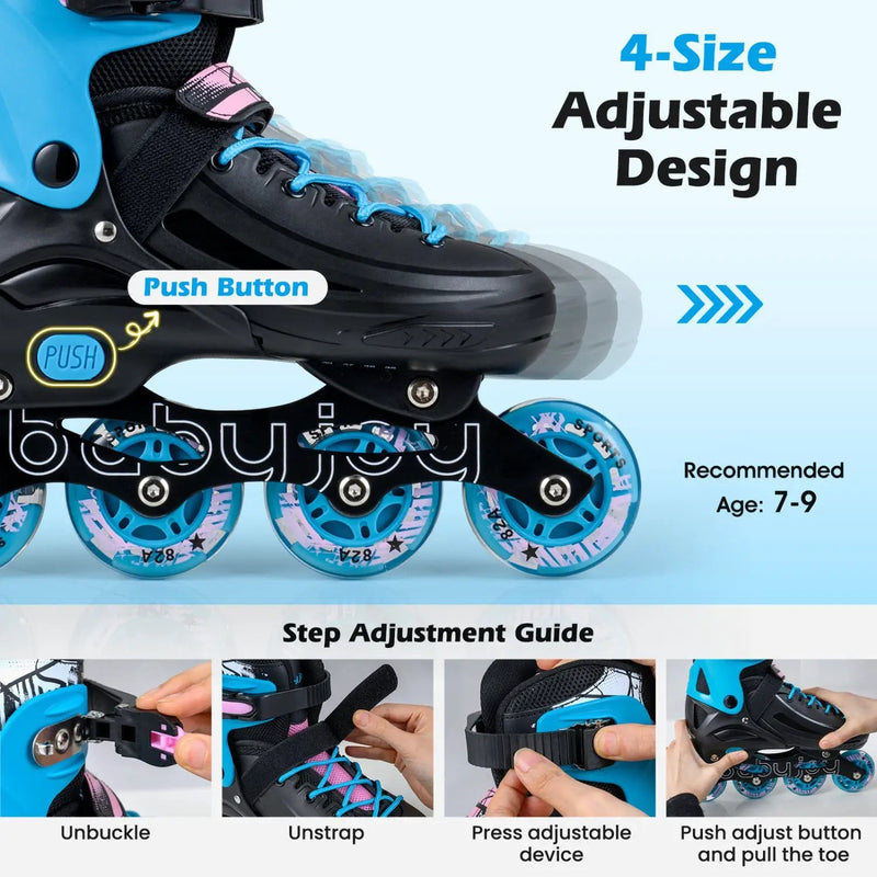 4-Size Adjustable Light-Up Kids Inline Skates for Kids Ages 7-9 by DirectDeals
