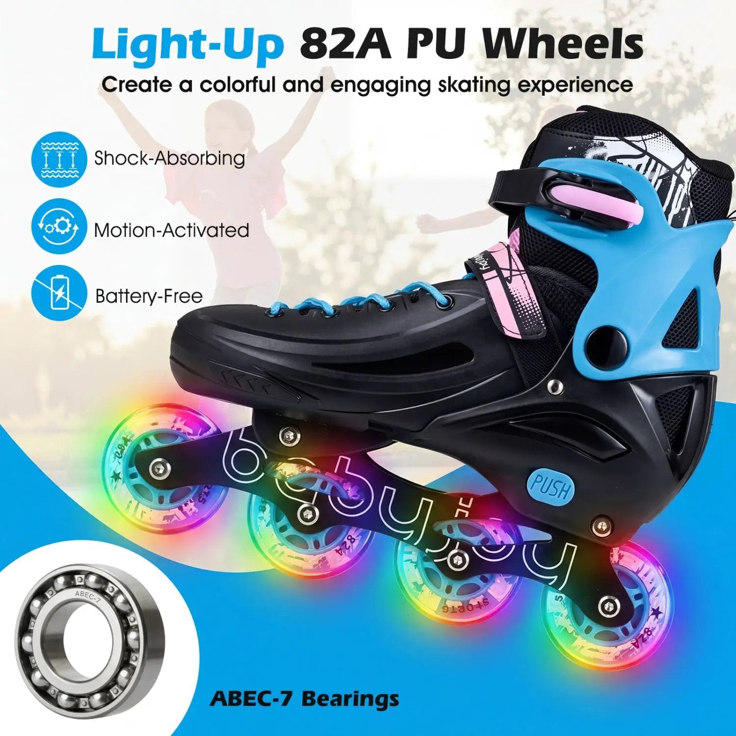 4-Size Adjustable Light-Up Kids Inline Skates for Kids Ages 7-9 by DirectDeals