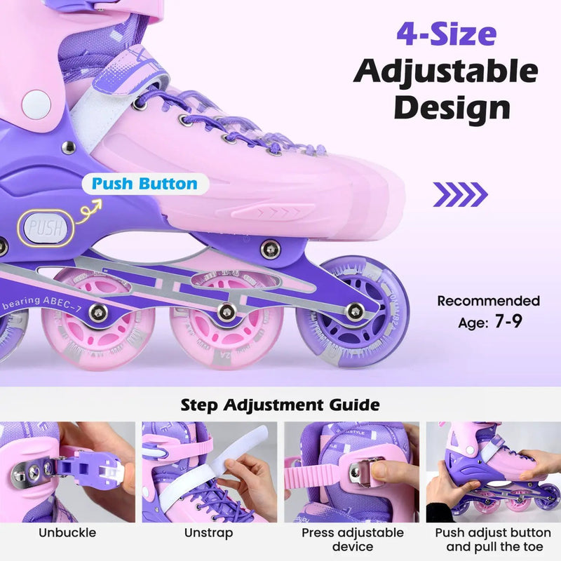 4-Size Adjustable Light-Up Kids Inline Skates for Kids Ages 7-9 by DirectDeals