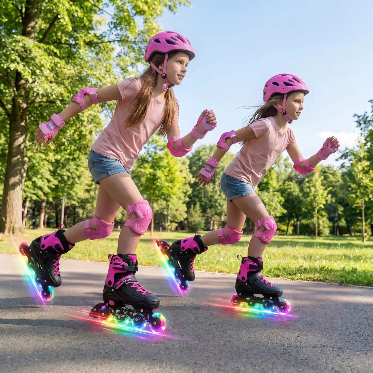 4-Size Adjustable Light-Up Kids Inline Skates for Kids Ages 7-9 by DirectDeals