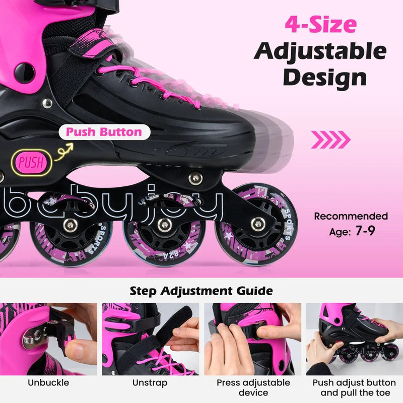 4-Size Adjustable Light-Up Kids Inline Skates for Kids Ages 7-9 by DirectDeals