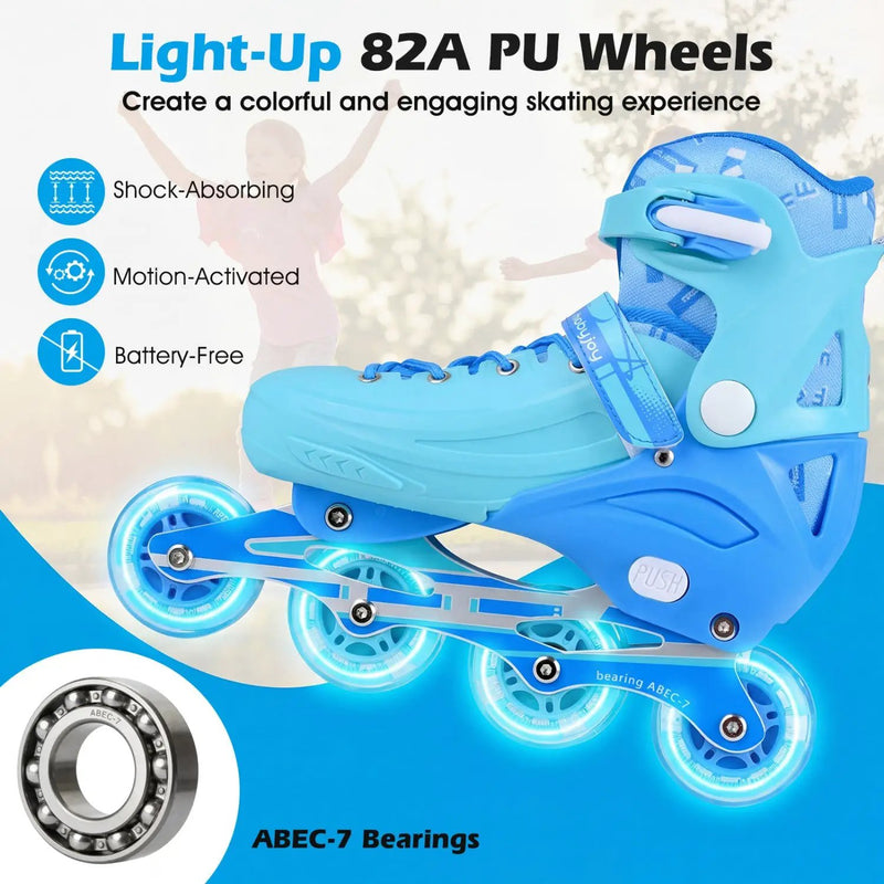 4-Size Adjustable Light-Up Kids Inline Skates for Kids Ages 7-9 by DirectDeals