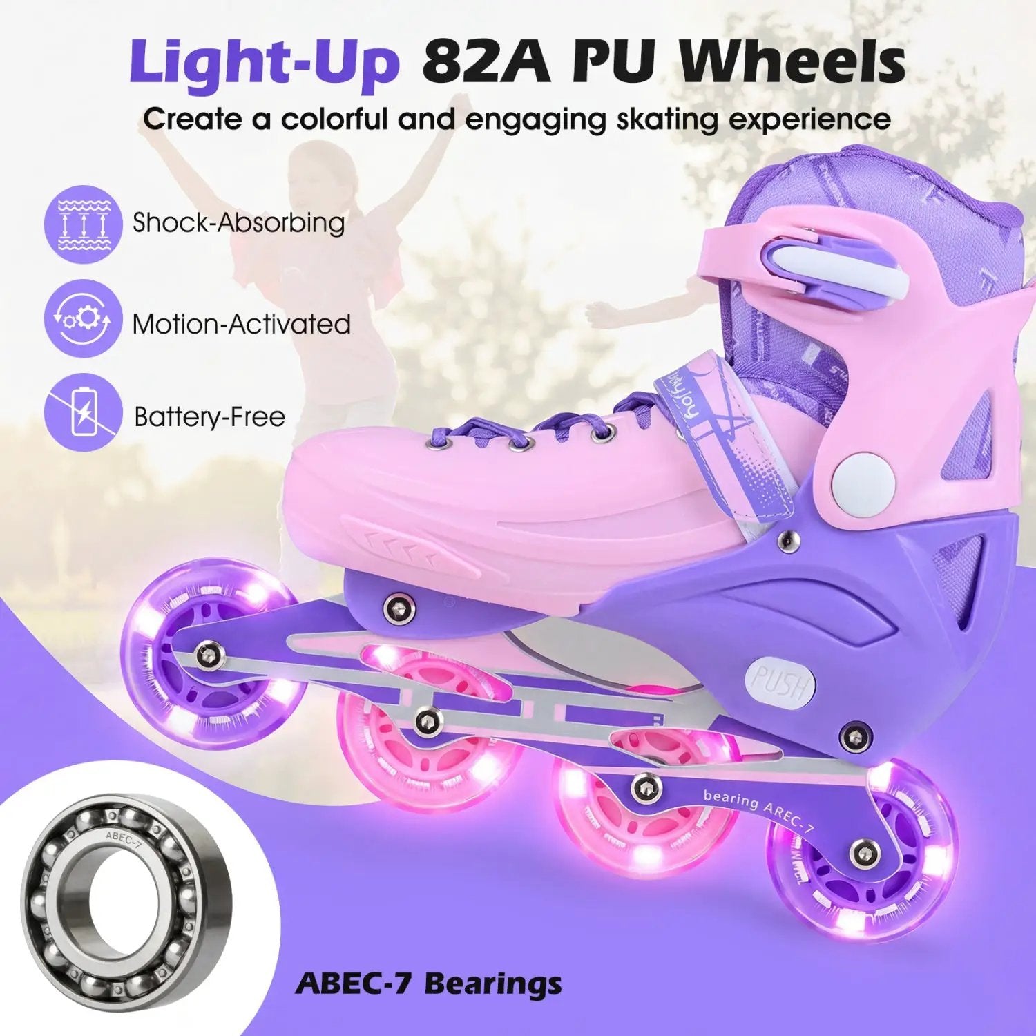 4-Size Adjustable Light-Up Kids Inline Skates for Kids Ages 9-14 by DirectDeals