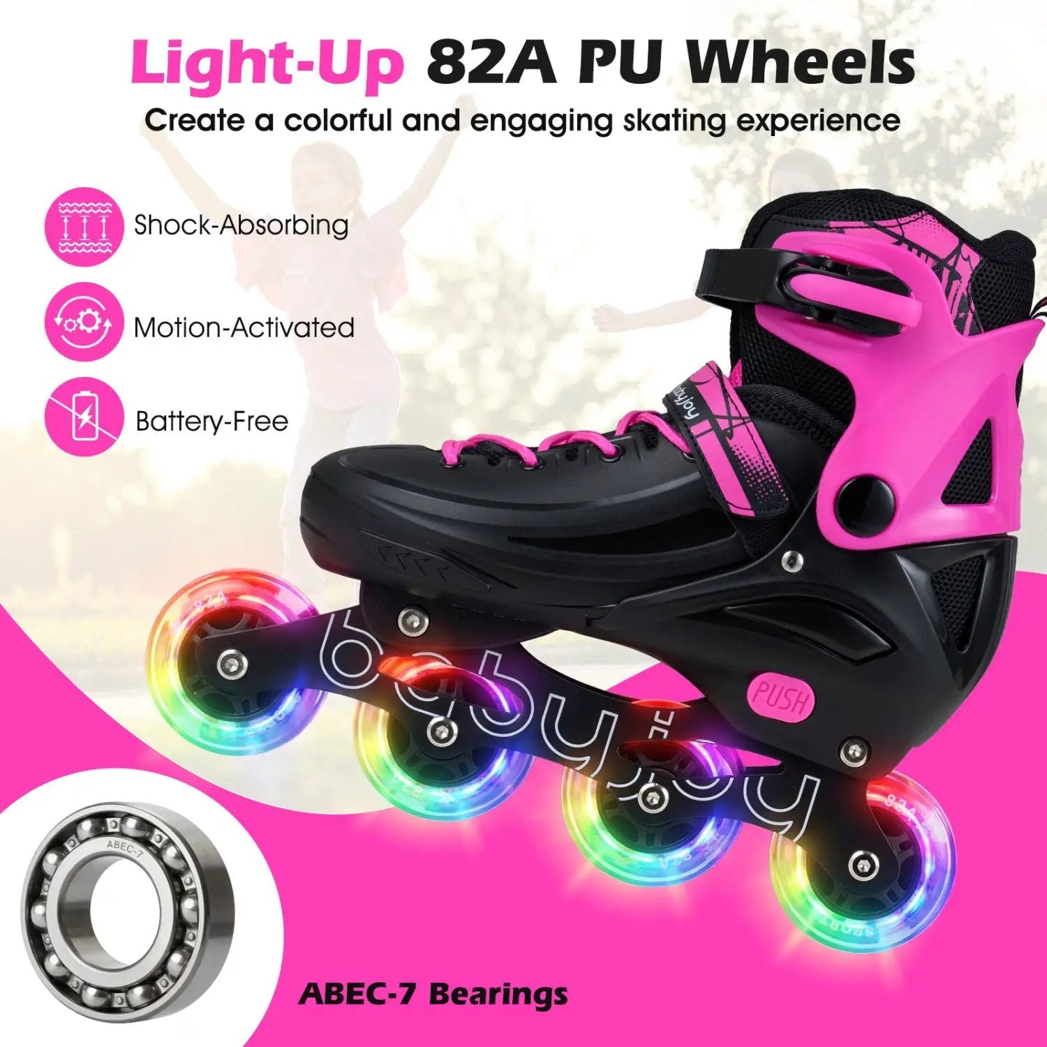 Adjustable Light-Up Kids Inline Skates Ages 9-14 by DirectDeals
