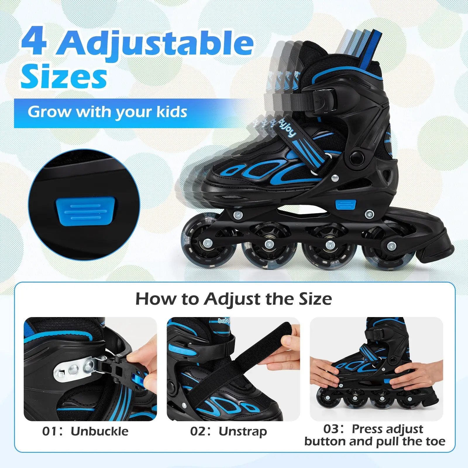 4 Sizes Adjustable Blade Roller with Light-up Wheels for Youth by DirectDeals