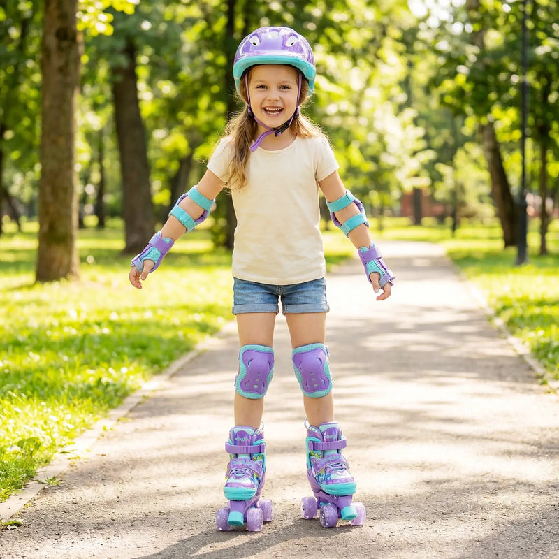 4 Sizes Adjustable Kids Roller Skates with Light-up Wheels and Safety Protection S Size-Purple by DirectDeals
