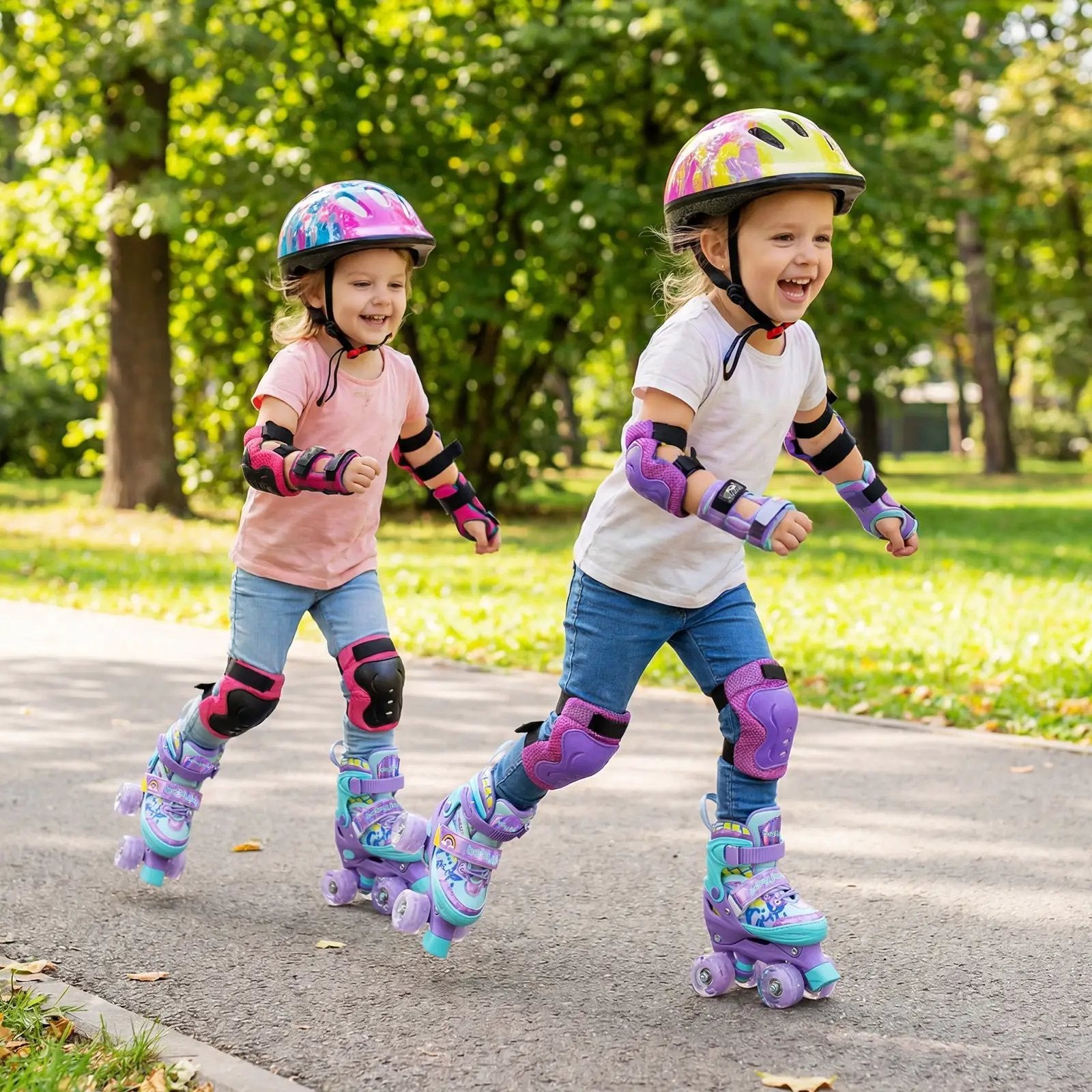 4 Sizes Adjustable Kids Roller Skates with Light-up Wheels and Safety Protection-Purple by DirectDeals