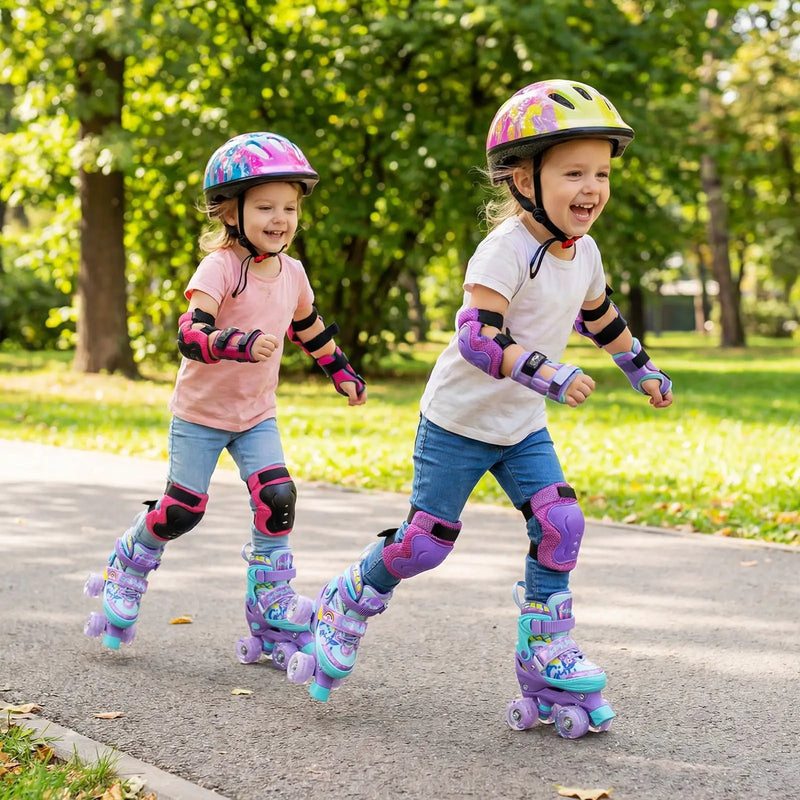 4 Sizes Adjustable Kids Roller Skates with Light-up Wheels and Safety Protection-Purple by DirectDeals