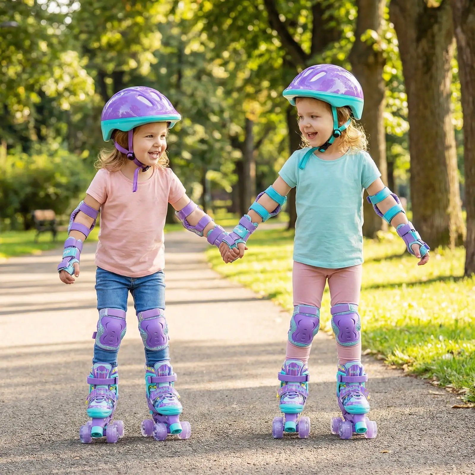 4 Sizes Adjustable Kids Roller Skates with Light-up Wheels and Safety Protection-Purple by DirectDeals