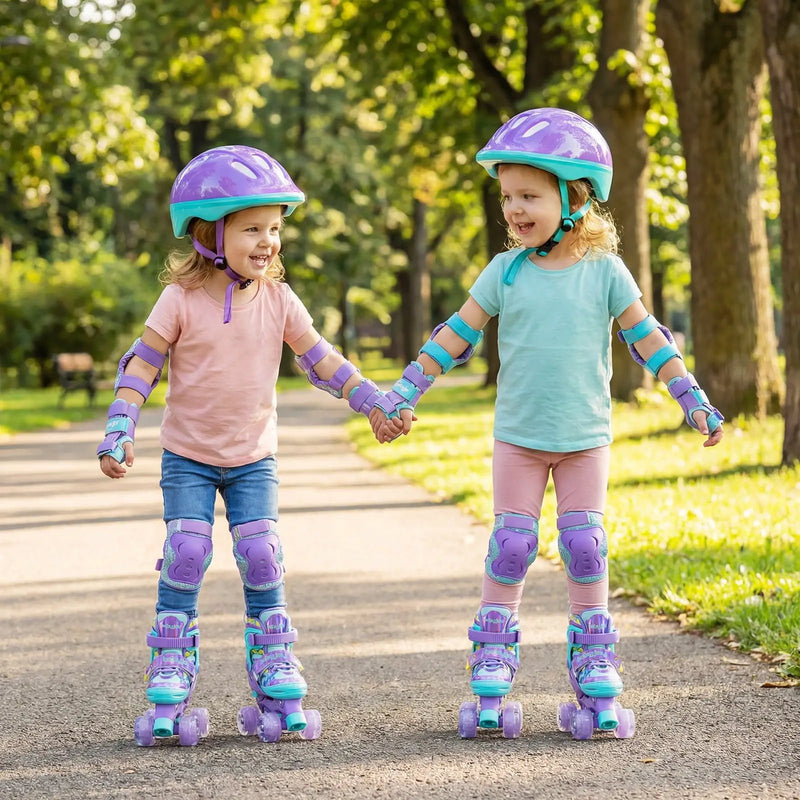 4 Sizes Adjustable Kids Roller Skates with Light-up Wheels and Safety Protection-Purple by DirectDeals