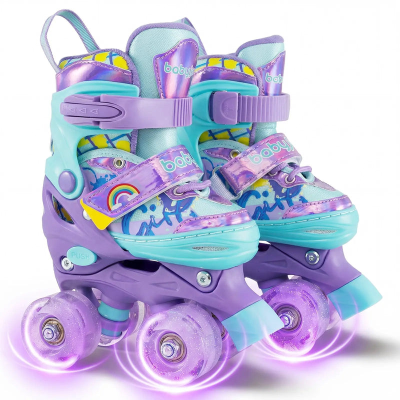 4 Sizes Adjustable Kids Roller Skates with Light-up Wheels and Safety Protection-Purple by DirectDeals