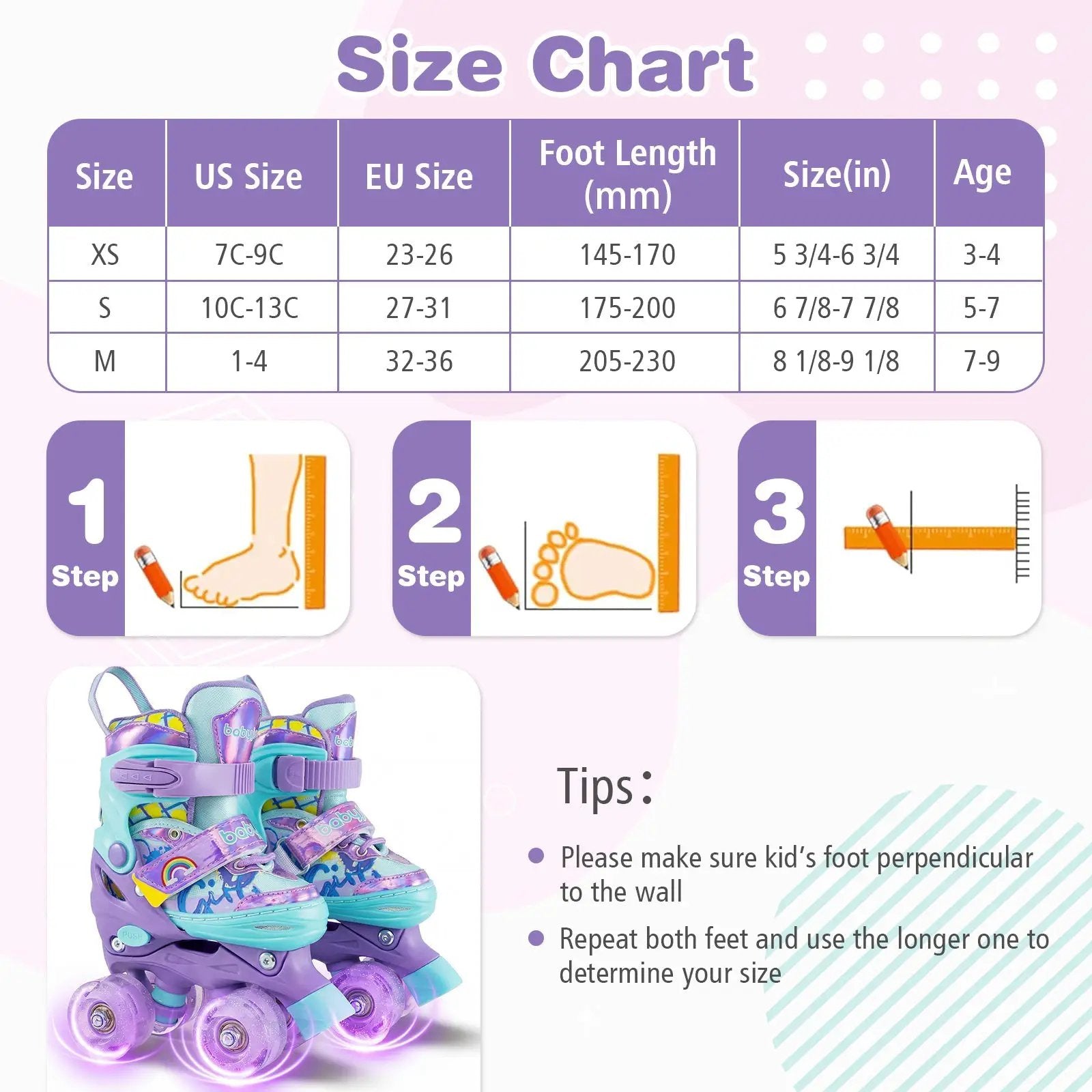 4 Sizes Adjustable Kids Roller Skates with Light-up Wheels and Safety Protection-Purple by DirectDeals