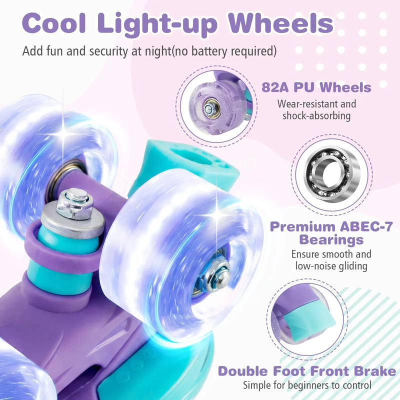 4 Sizes Adjustable Kids Roller Skates with Light-up Wheels and Safety Protection-Purple by DirectDeals