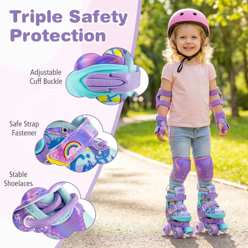 4 Sizes Adjustable Kids Roller Skates with Light-up Wheels and Safety Protection-Purple by DirectDeals