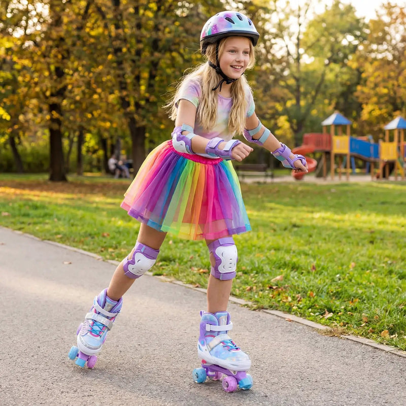 4 Sizes Adjustable Kids Roller Skates for Toddlers Ages 9-14 with 4 Light-up Wheels by DirectDeals