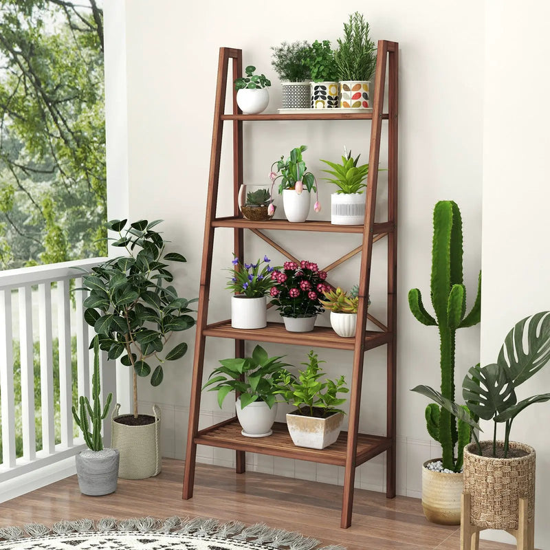 4-Tier Bamboo Ladder Bookshelf 58 Inch - Walnut by DirectDeals