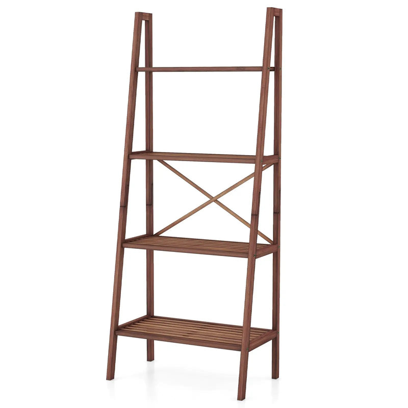 4-Tier Bamboo Ladder Bookshelf 58 Inch - Walnut by DirectDeals