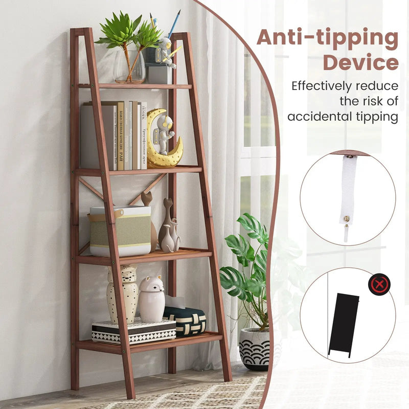4-Tier Bamboo Ladder Bookshelf 58 Inch - Walnut by DirectDeals