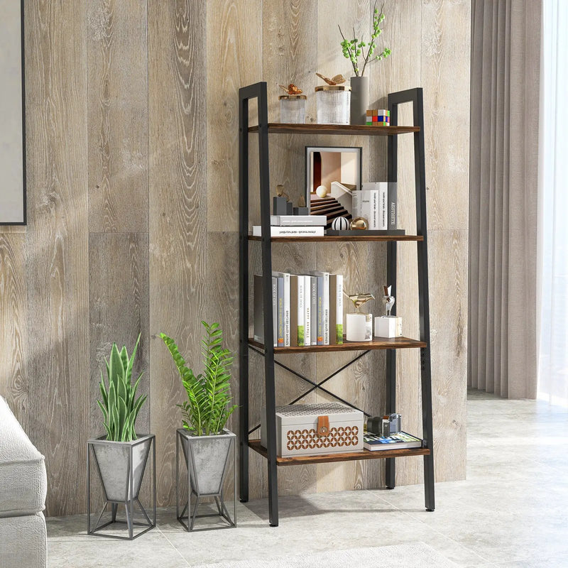 4-Tier Bookshelf with Metal Frame and Adjustable Foot Pads by DirectDeals