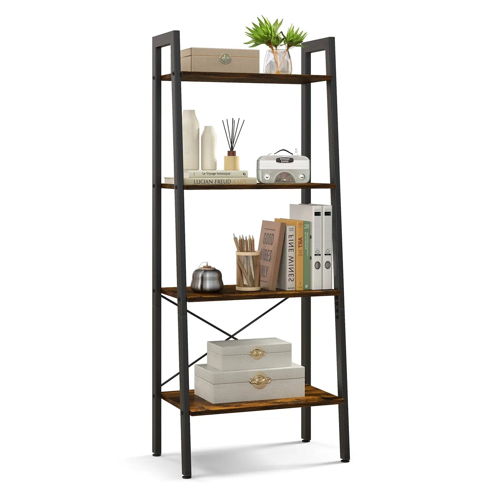 4-Tier Bookshelf with Metal Frame and Adjustable Foot Pads by DirectDeals