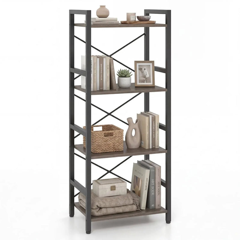 4-Tier Bookshelf Narrow Freestanding Display Shelf with Metal Frame by DirectDeals
